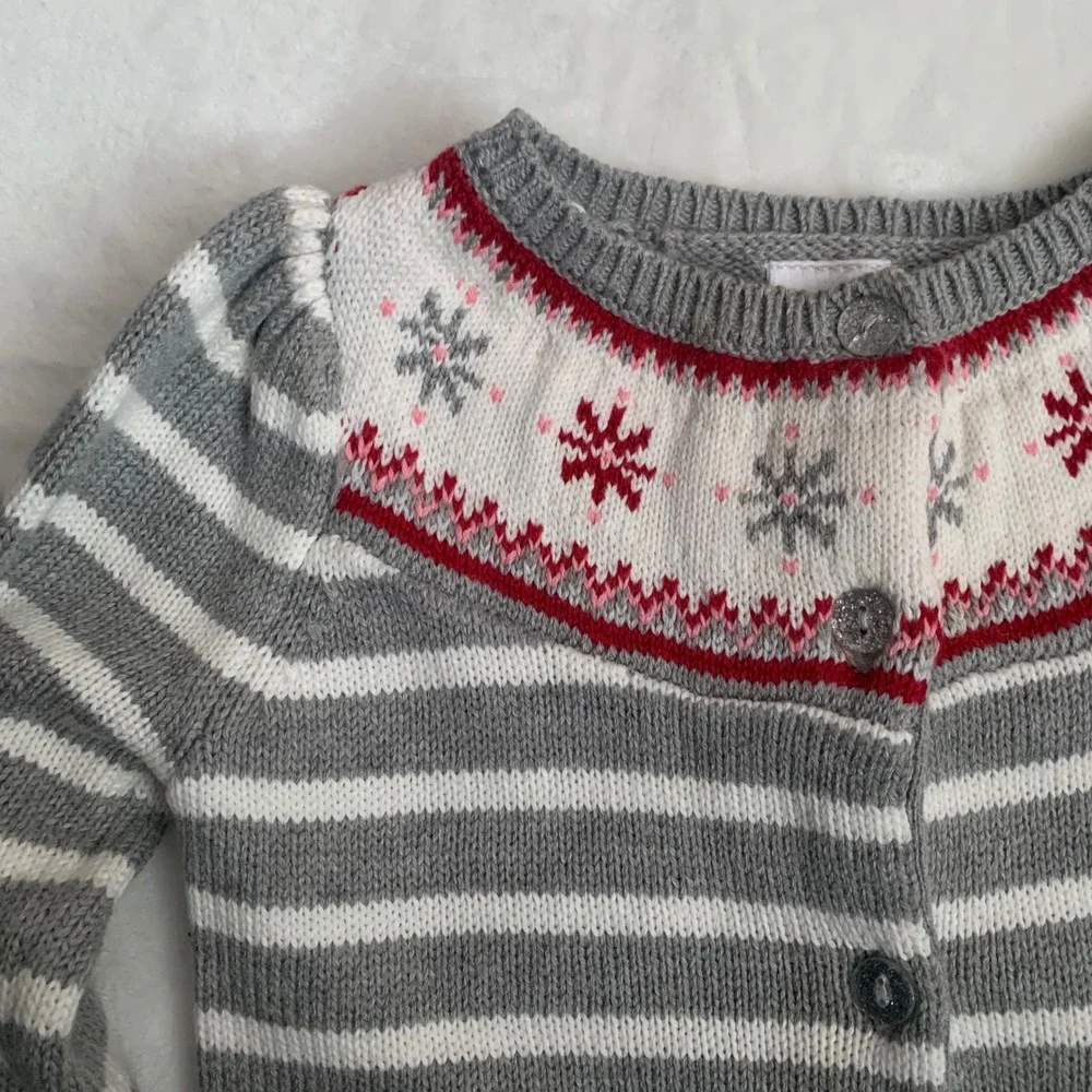 Gymboree 18-24 months Gray White Striped Snowflake Fair Isle Cardigan Sweater‎